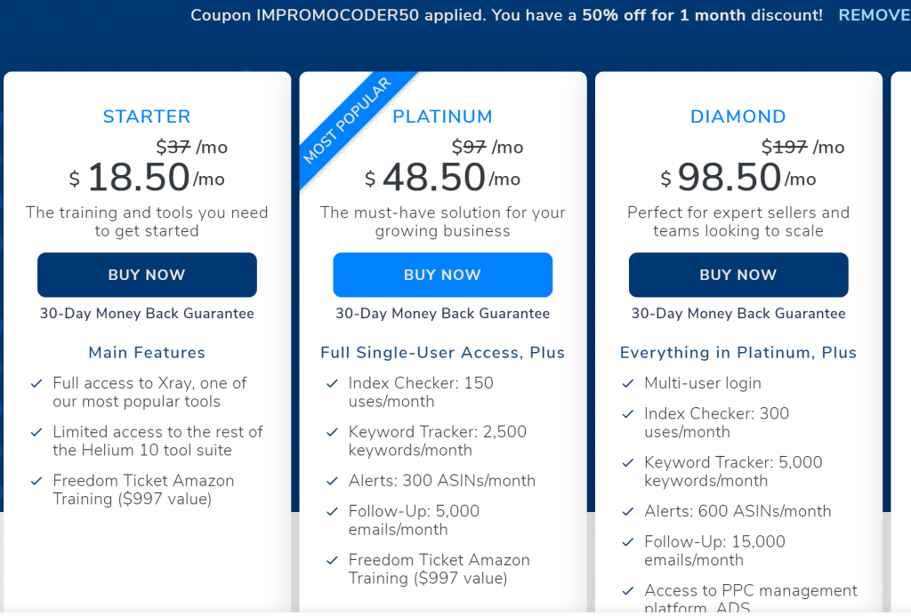Helium10 First Month 50 Percent Discount Coupon